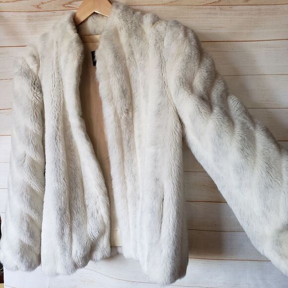 Vintage Avec Tu Glenoit Lined Faux Fur Coat 1970 Size 13 Made in USA Cream Gray - Picture 4 of 16